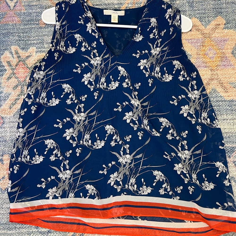 Lark & Ro Blue and White Sleeveless Blouse